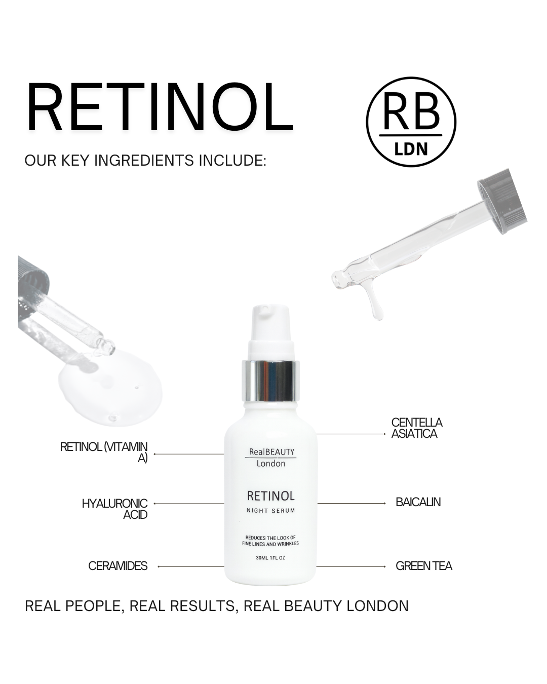 Real Beauty London - Evening Retinol Face Serum (0.3%) 30ml